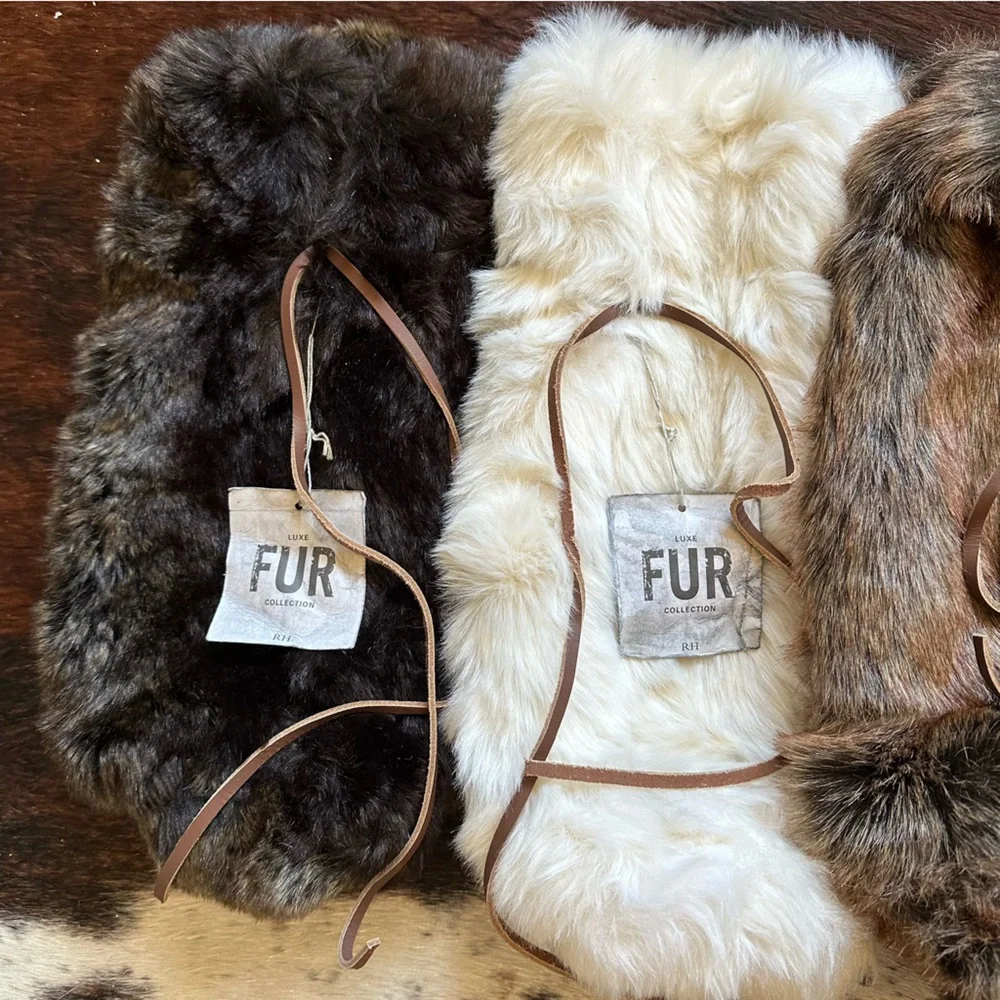 RESTORATION HARDWARE LUXE FAUX FUR WINE BAG